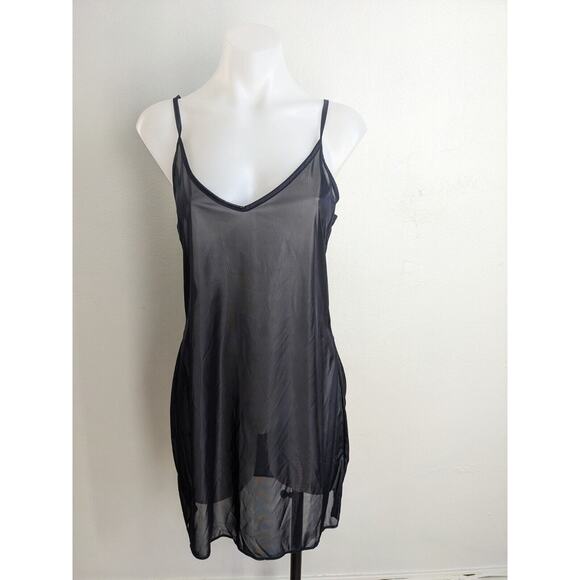 Cap Juluca Sz 10 Slip Mini Dress Sleepwear Black Chemise Translucent Sleeveless - Picture 2 of 8